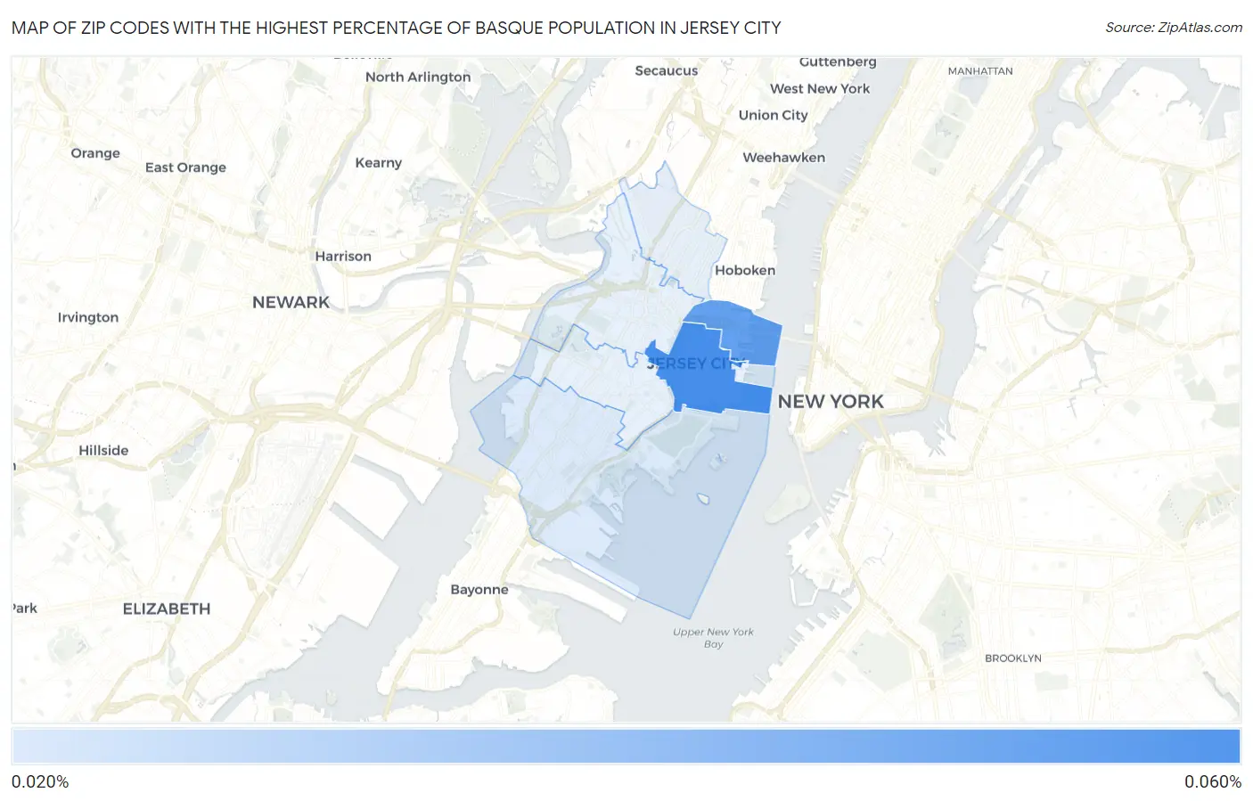 Zip Codes with the Highest Percentage of Basque Population in Jersey City Map