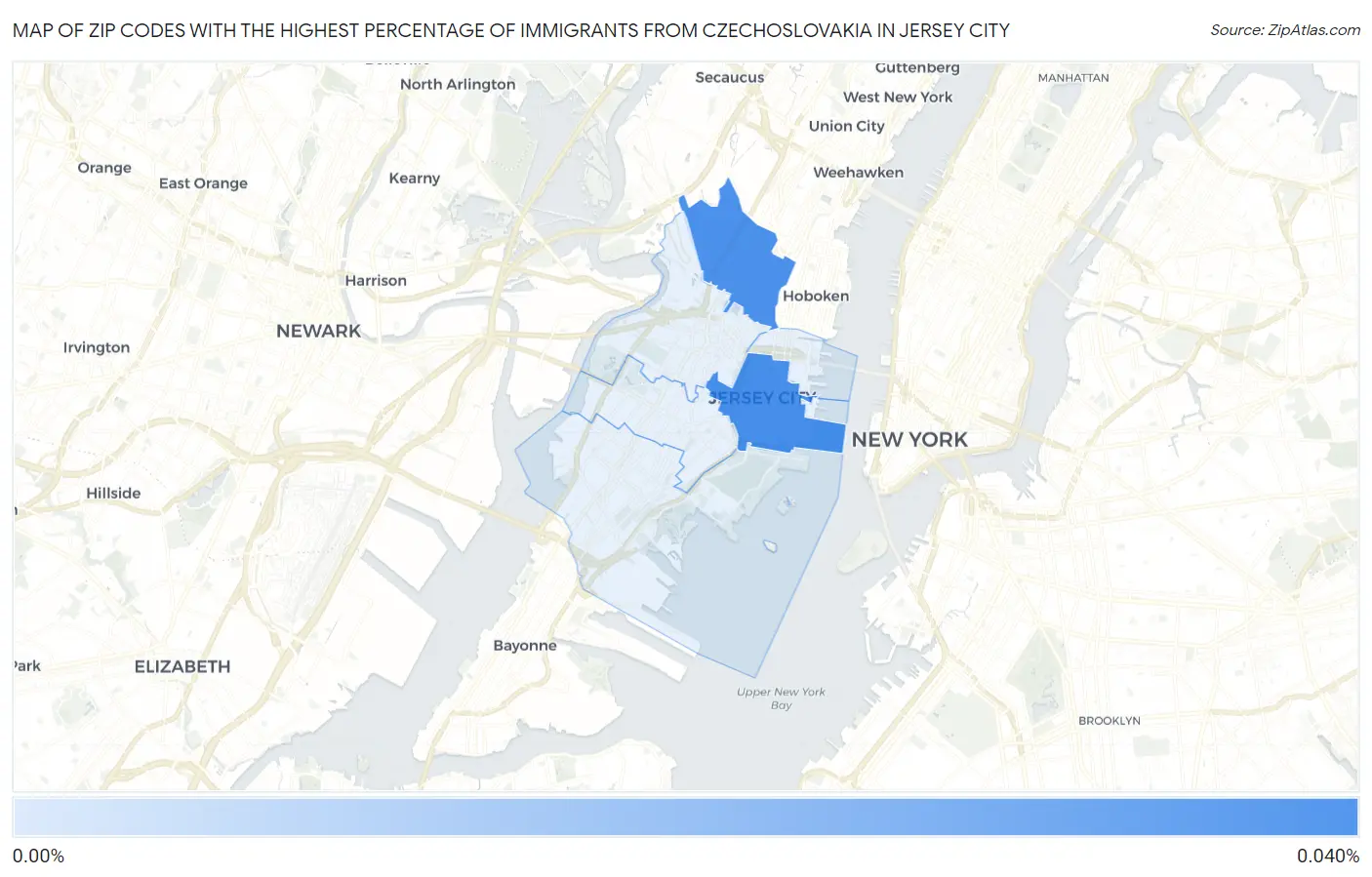 Zip Codes with the Highest Percentage of Immigrants from Czechoslovakia in Jersey City Map