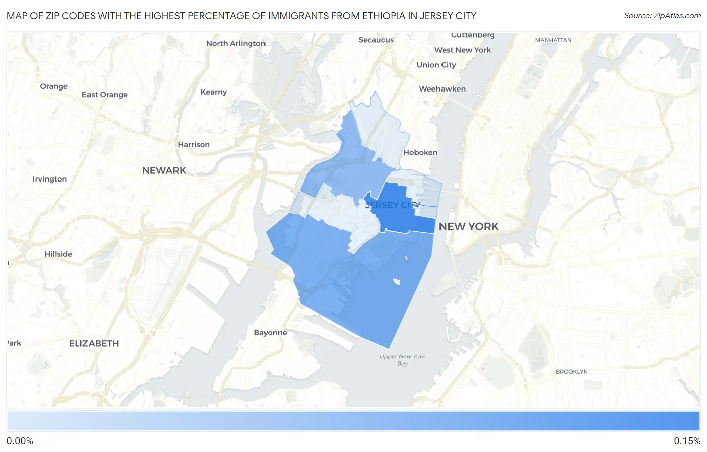 Zip Codes with the Highest Percentage of Immigrants from Ethiopia in Jersey City Map
