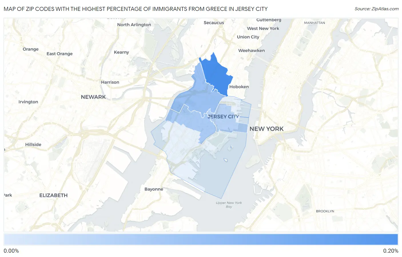 Zip Codes with the Highest Percentage of Immigrants from Greece in Jersey City Map