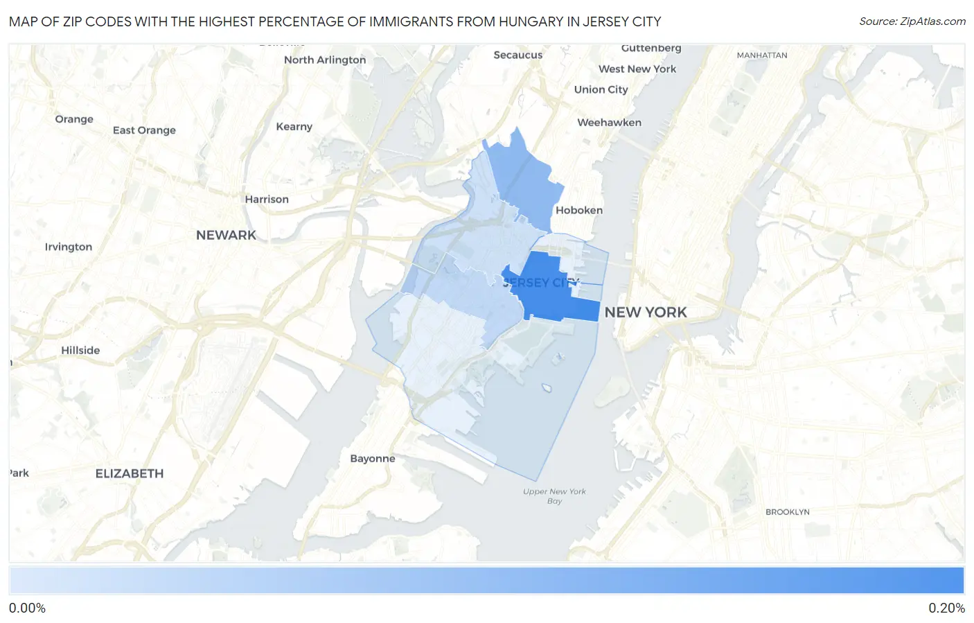 Zip Codes with the Highest Percentage of Immigrants from Hungary in Jersey City Map