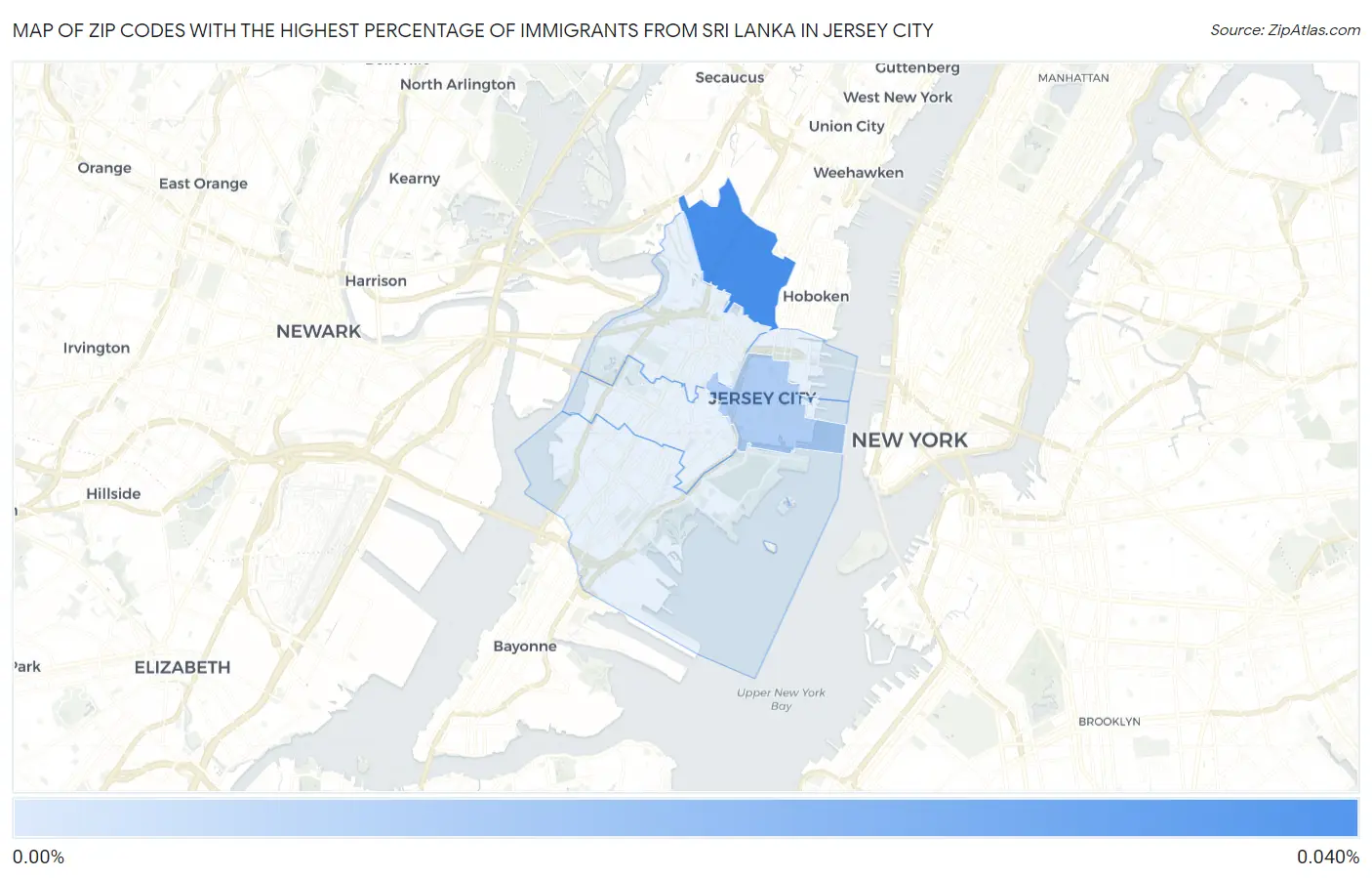 Zip Codes with the Highest Percentage of Immigrants from Sri Lanka in Jersey City Map