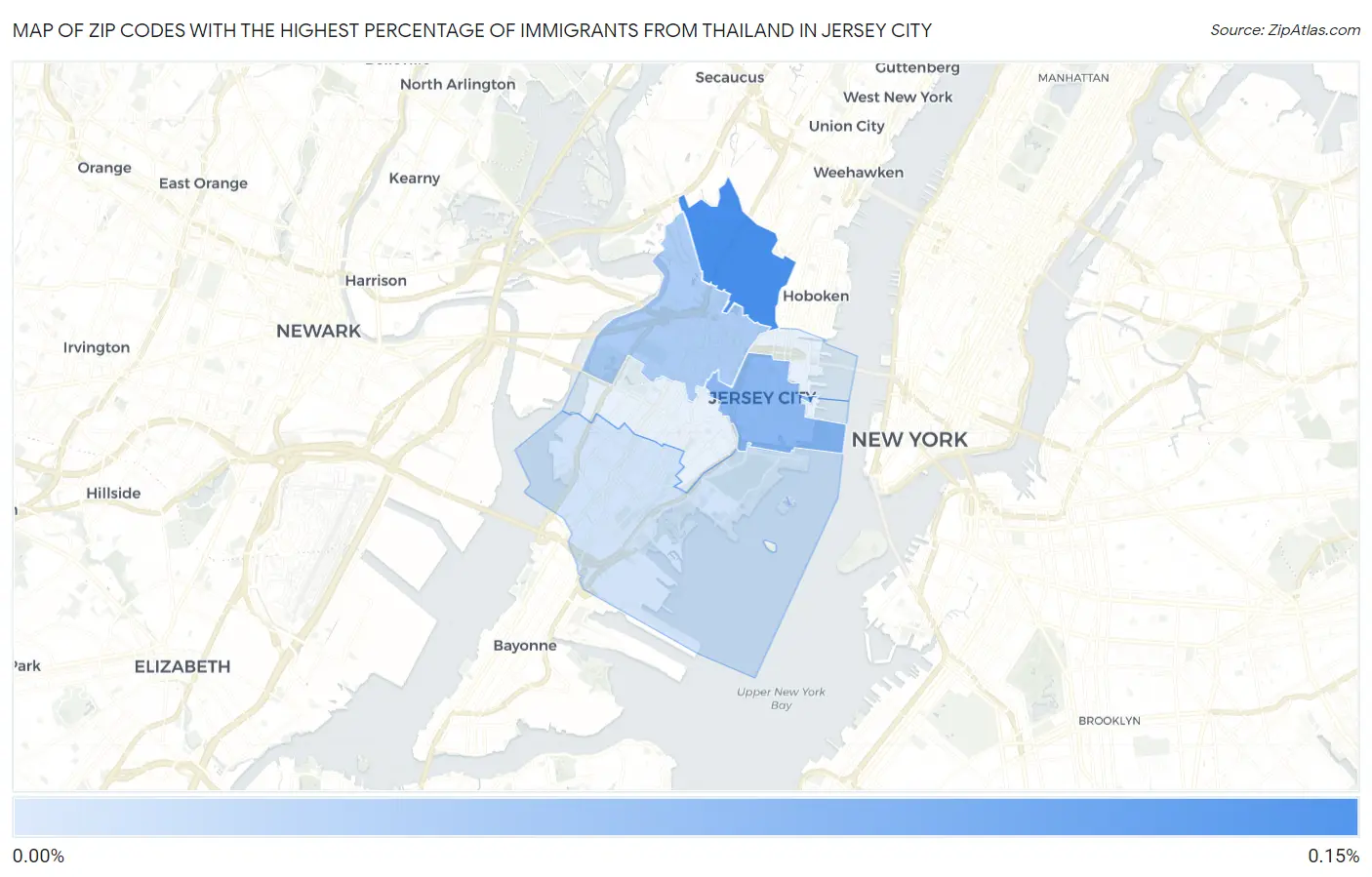 Zip Codes with the Highest Percentage of Immigrants from Thailand in Jersey City Map