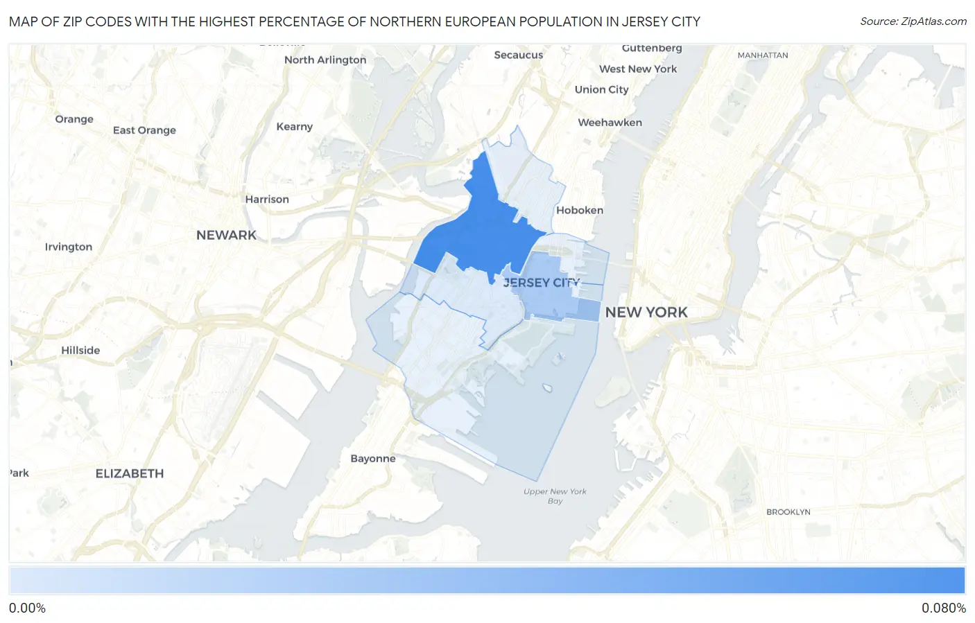 Zip Codes with the Highest Percentage of Northern European Population in Jersey City Map