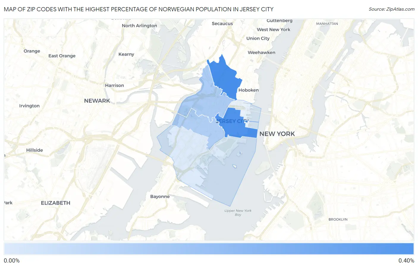Zip Codes with the Highest Percentage of Norwegian Population in Jersey City Map
