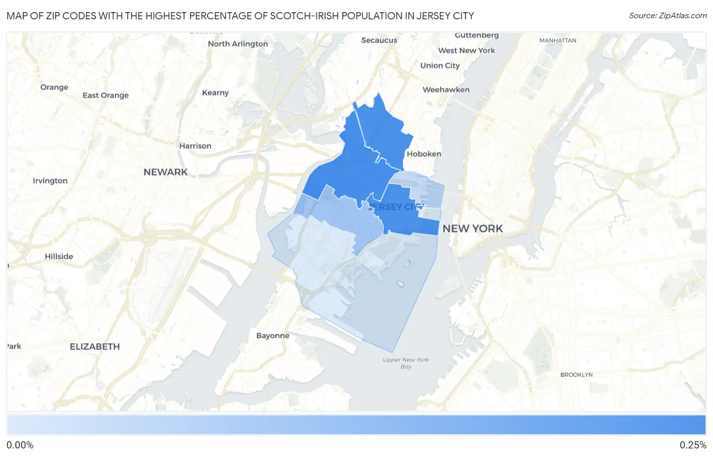 Zip Codes with the Highest Percentage of Scotch-Irish Population in Jersey City Map