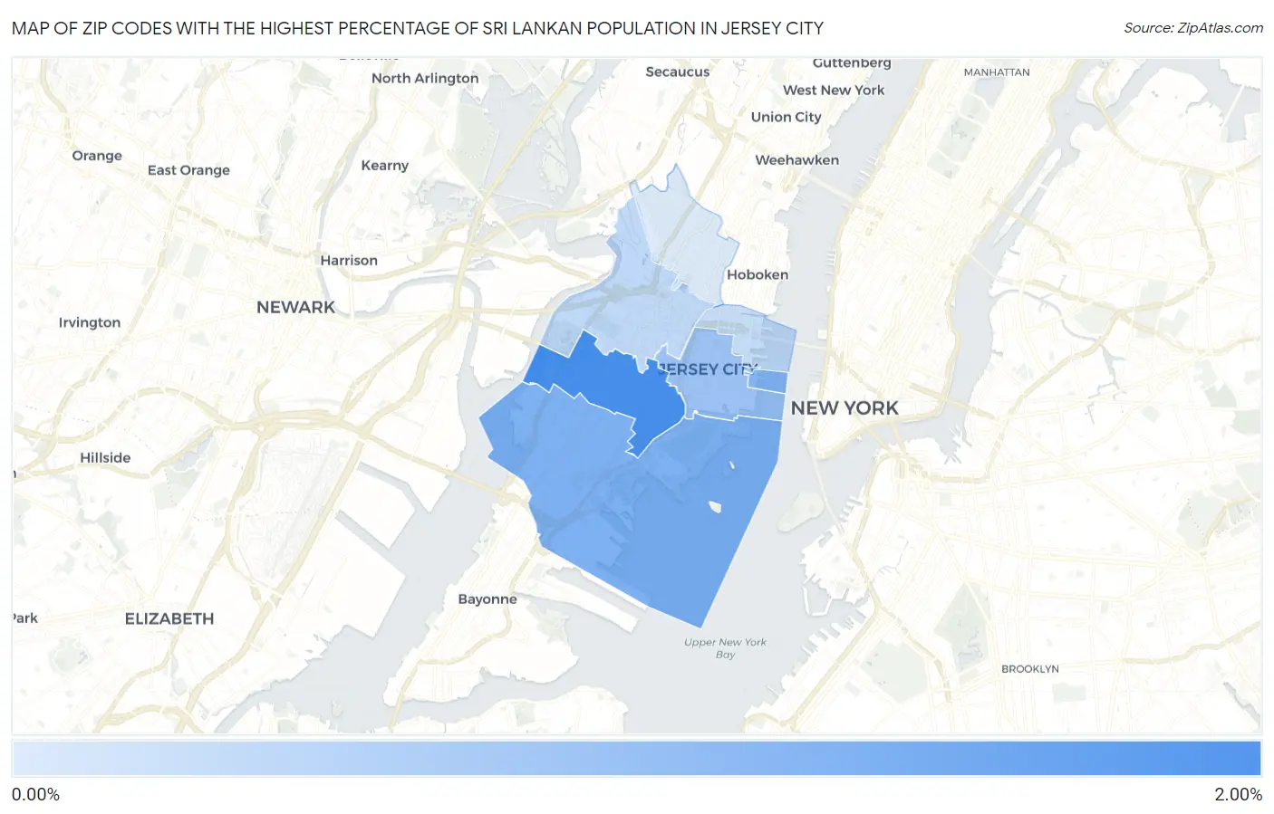 Zip Codes with the Highest Percentage of Sri Lankan Population in Jersey City Map