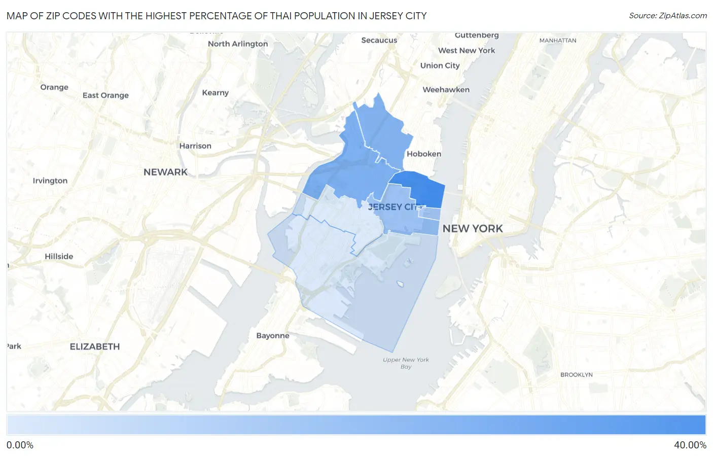 Zip Codes with the Highest Percentage of Thai Population in Jersey City Map