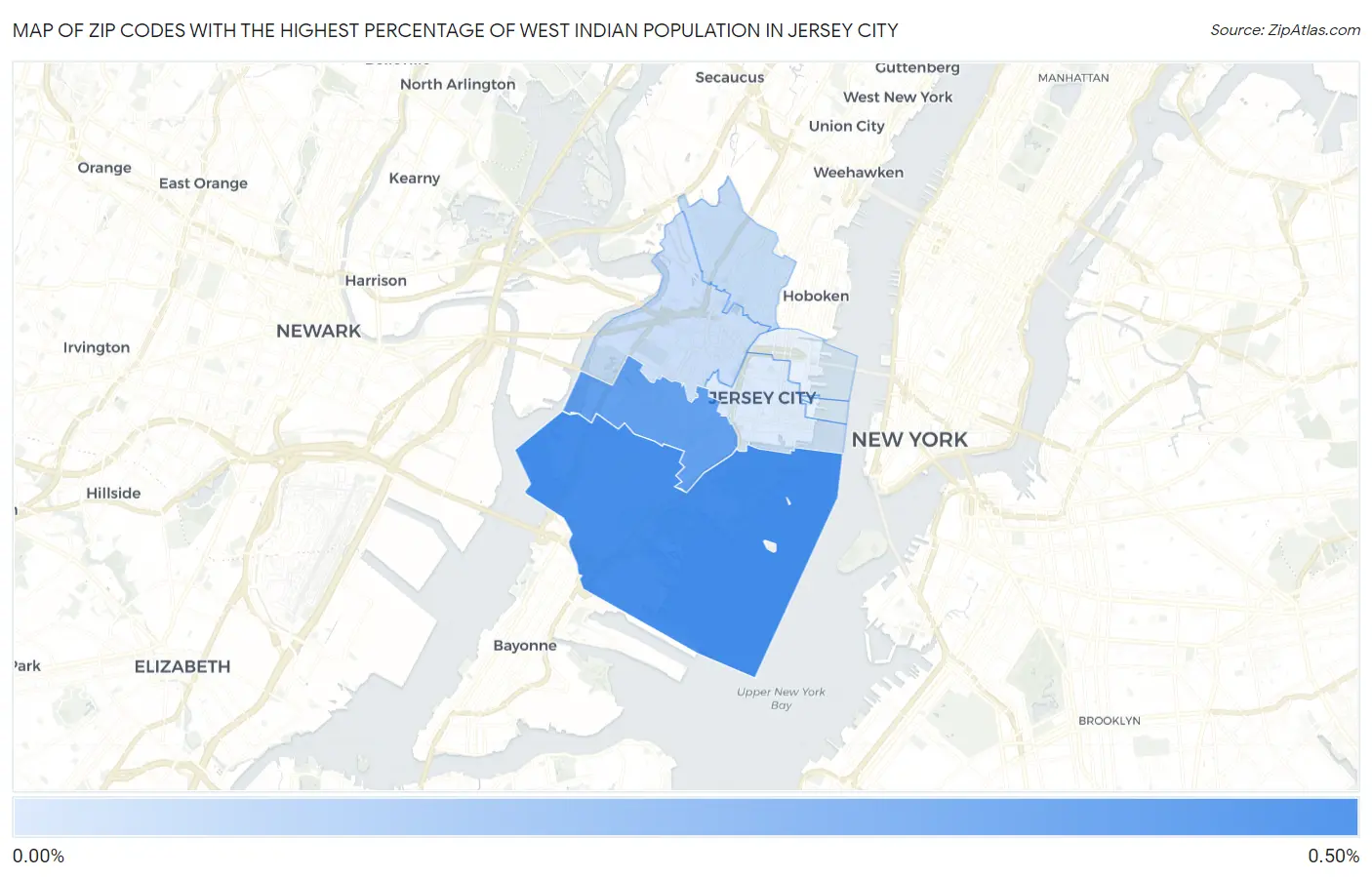 Zip Codes with the Highest Percentage of West Indian Population in Jersey City Map