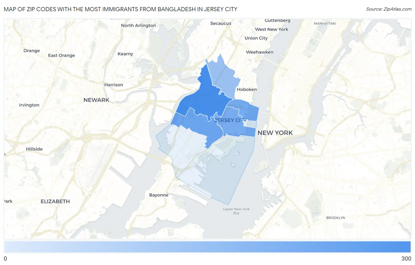 Zip Codes with the Most Immigrants from Bangladesh in Jersey City Map
