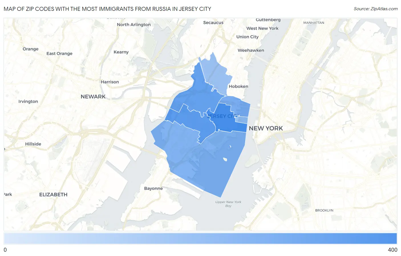 Zip Codes with the Most Immigrants from Russia in Jersey City Map