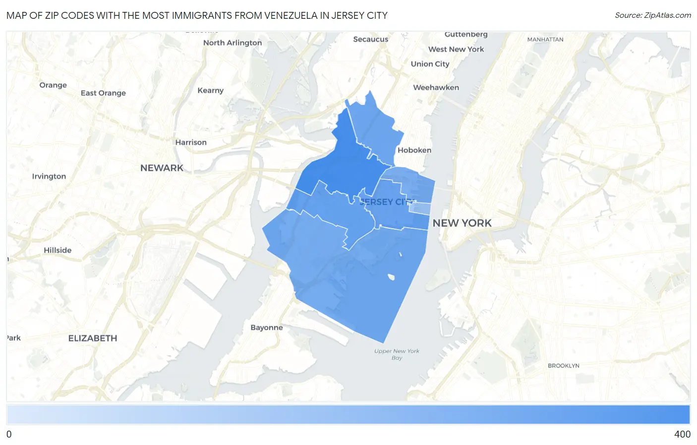 Zip Codes with the Most Immigrants from Venezuela in Jersey City Map