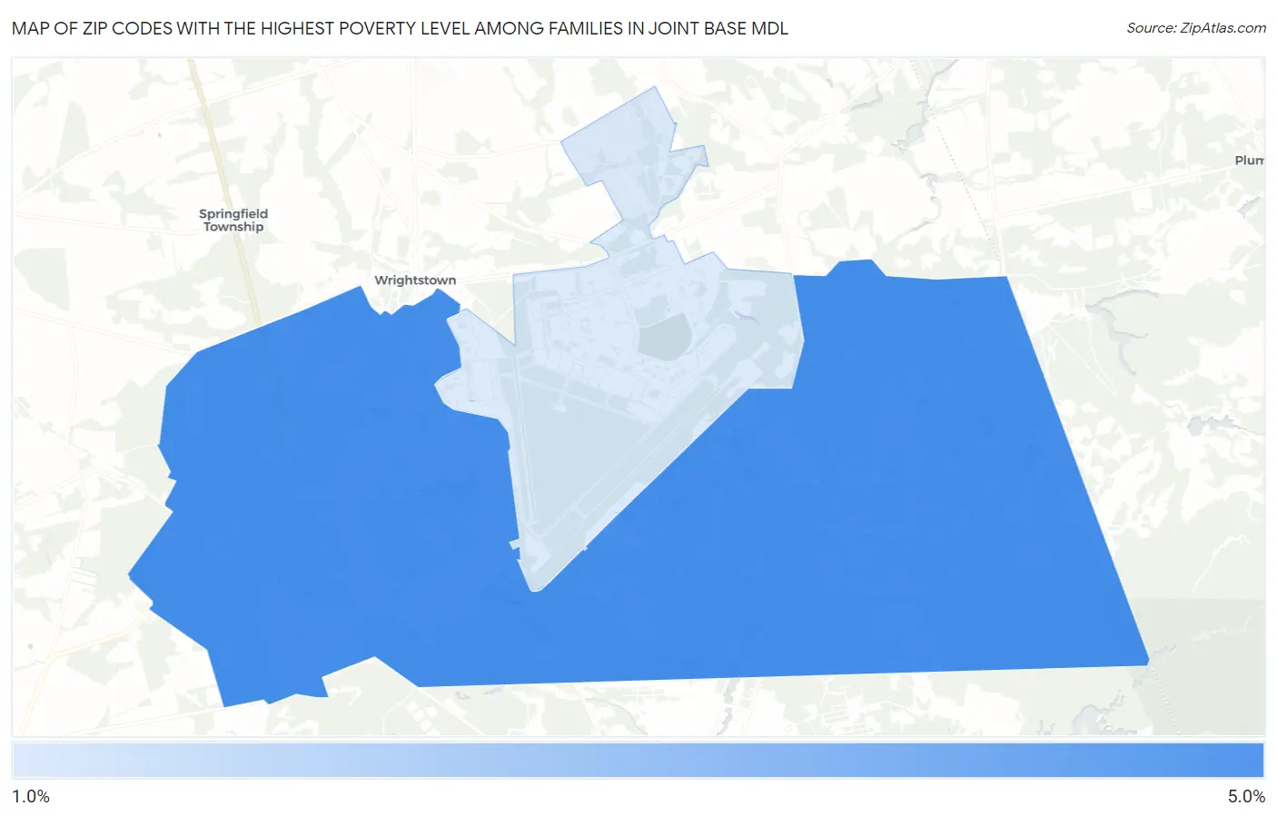 Zip Codes with the Highest Poverty Level Among Families in Joint Base Mdl Map