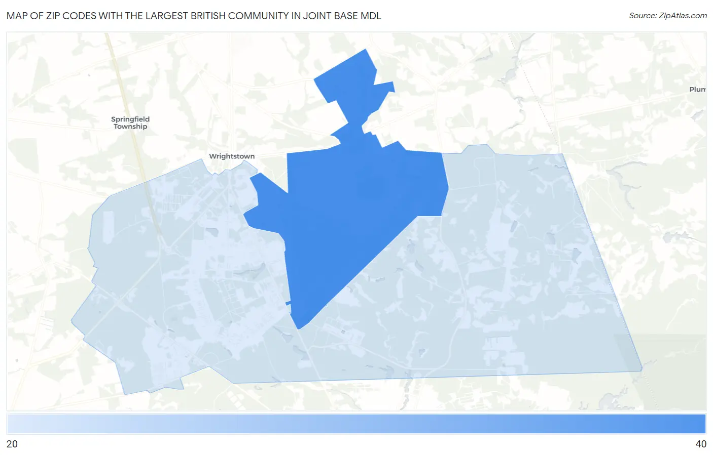 Zip Codes with the Largest British Community in Joint Base Mdl Map
