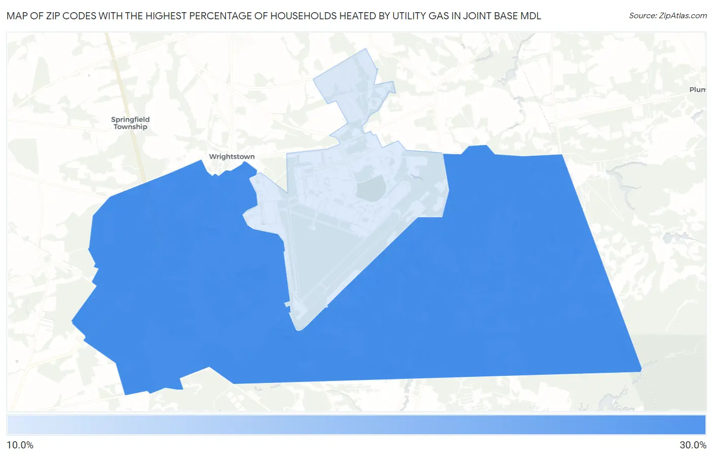 Zip Codes with the Highest Percentage of Households Heated by Utility Gas in Joint Base Mdl Map