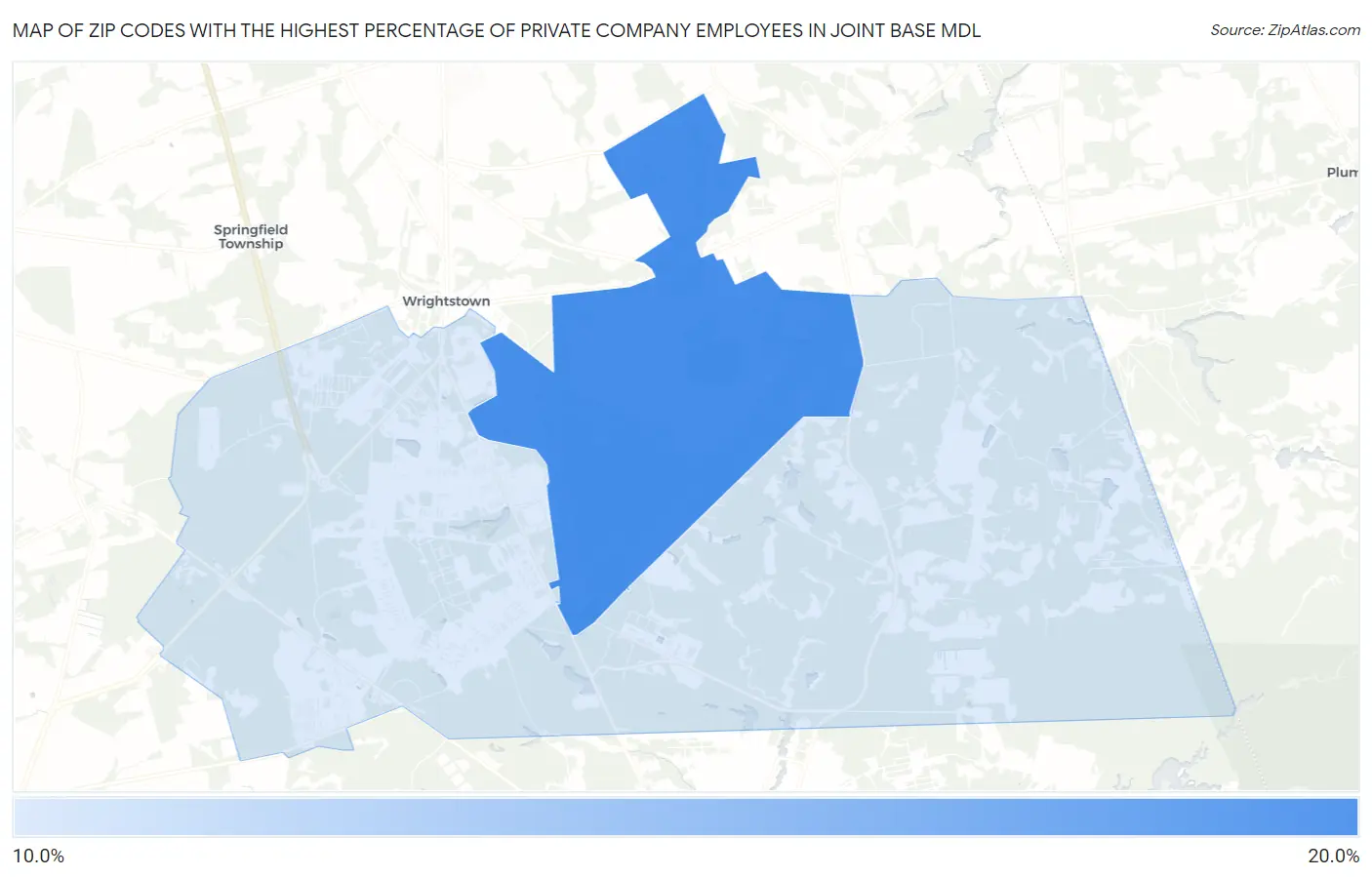 Zip Codes with the Highest Percentage of Private Company Employees in Joint Base Mdl Map