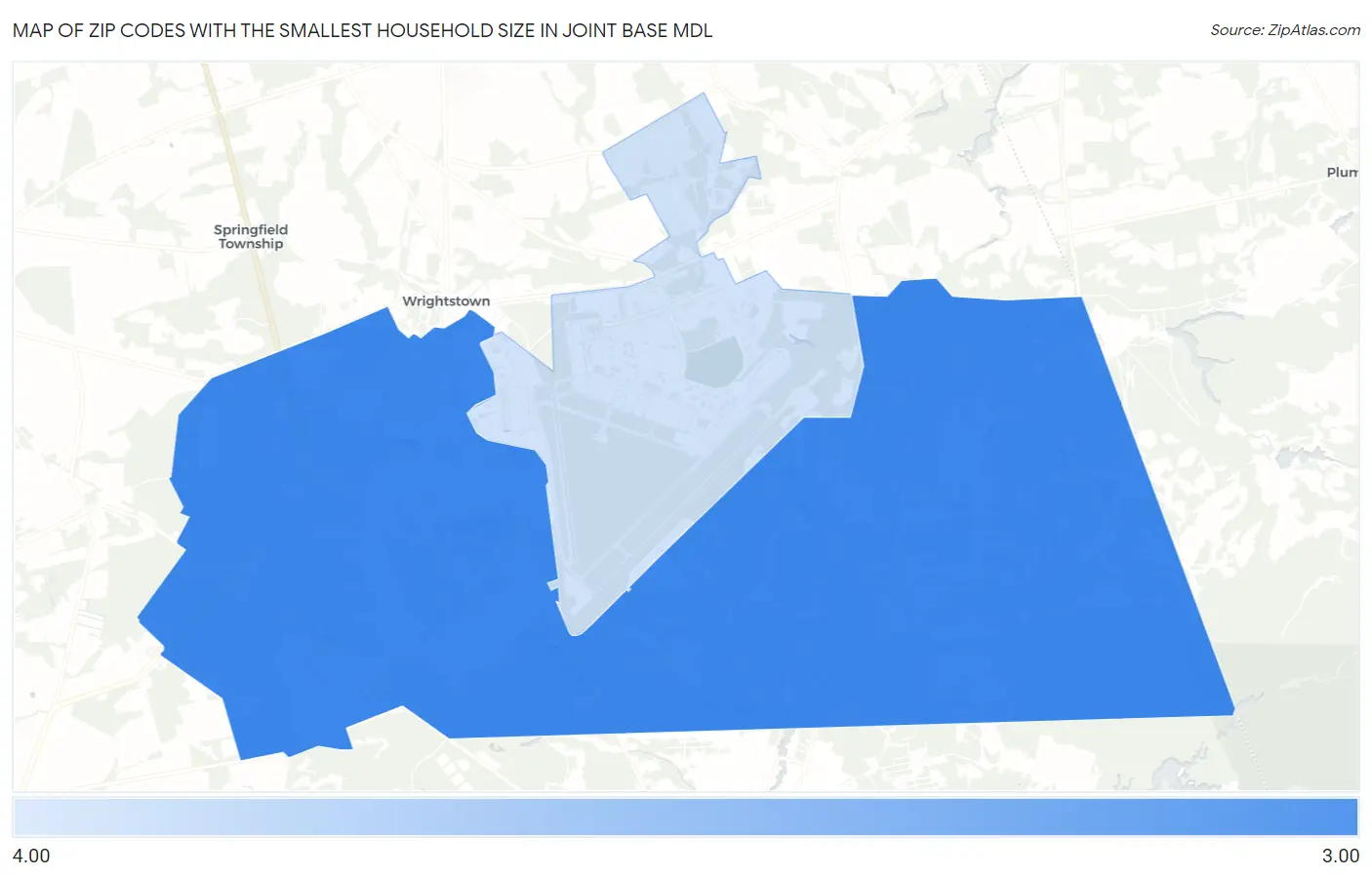 Zip Codes with the Smallest Household Size in Joint Base Mdl Map