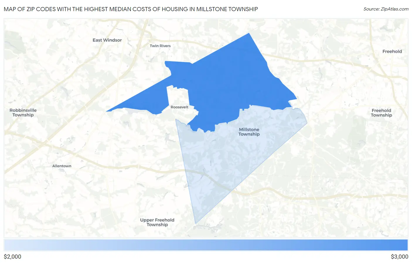 Zip Codes with the Highest Median Costs of Housing in Millstone Township Map