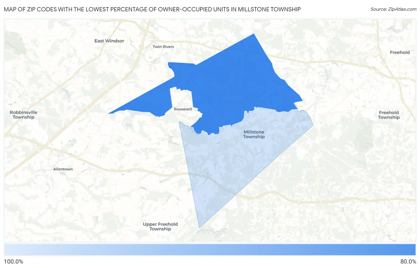 Zip Codes with the Lowest Percentage of Owner-Occupied Units in Millstone Township Map
