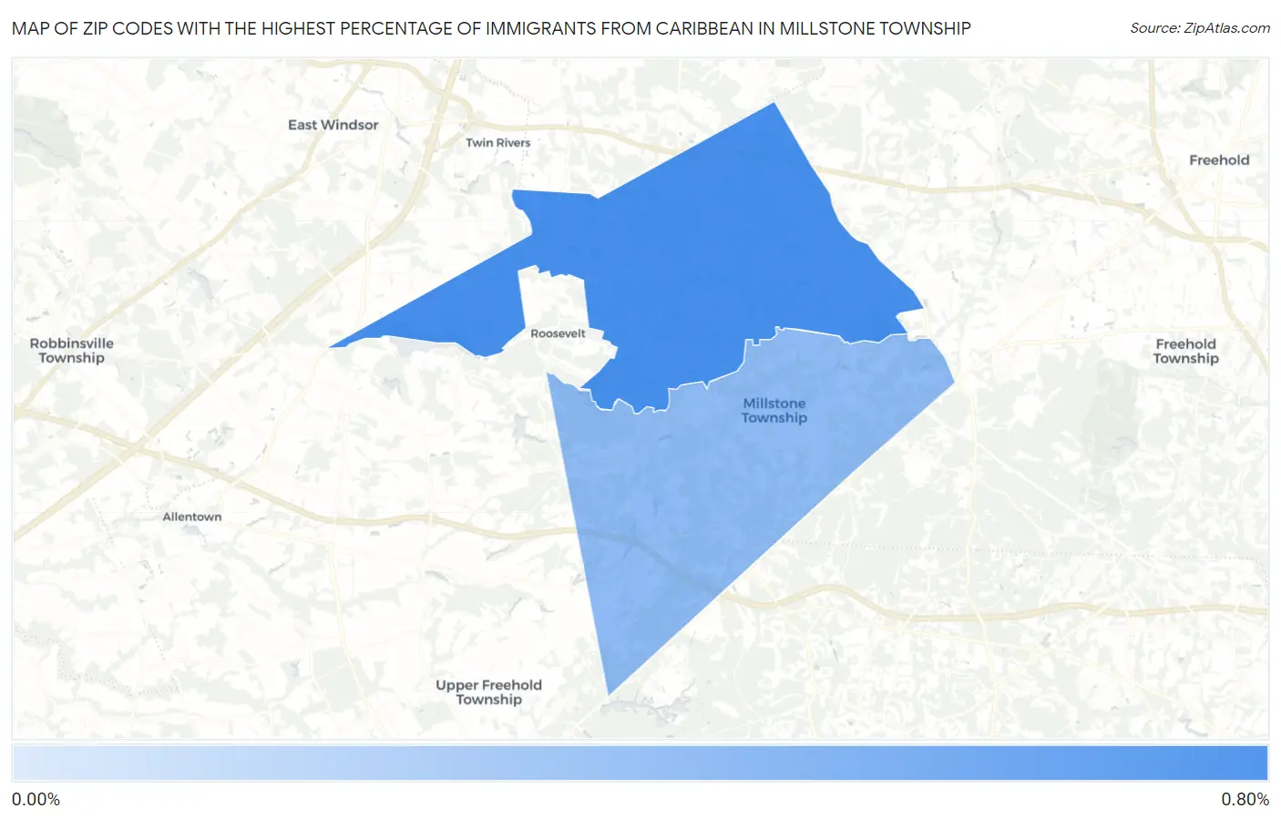 Zip Codes with the Highest Percentage of Immigrants from Caribbean in Millstone Township Map