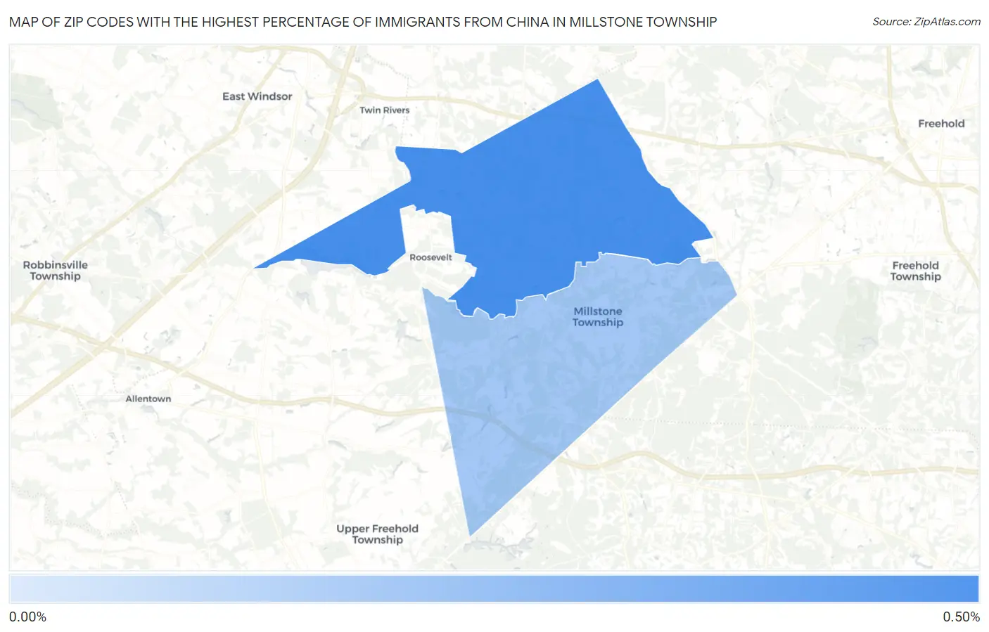Zip Codes with the Highest Percentage of Immigrants from China in Millstone Township Map