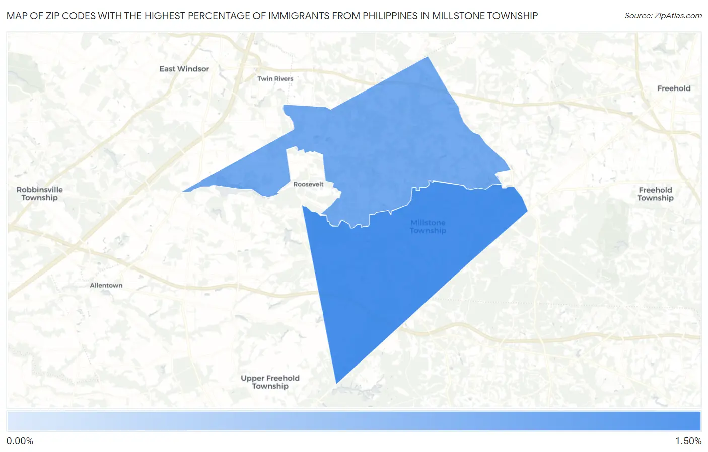 Zip Codes with the Highest Percentage of Immigrants from Philippines in Millstone Township Map