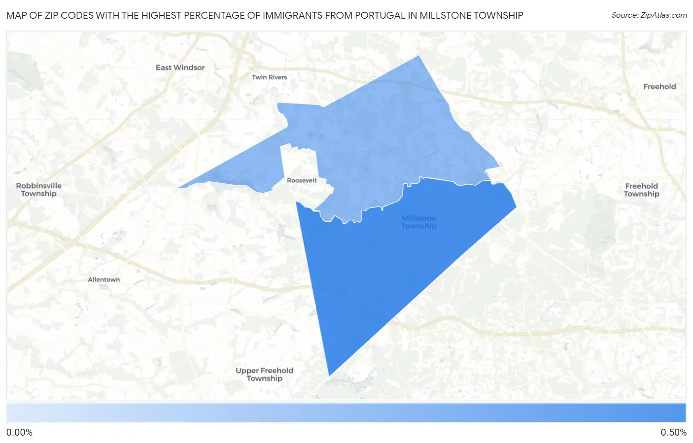 Zip Codes with the Highest Percentage of Immigrants from Portugal in Millstone Township Map