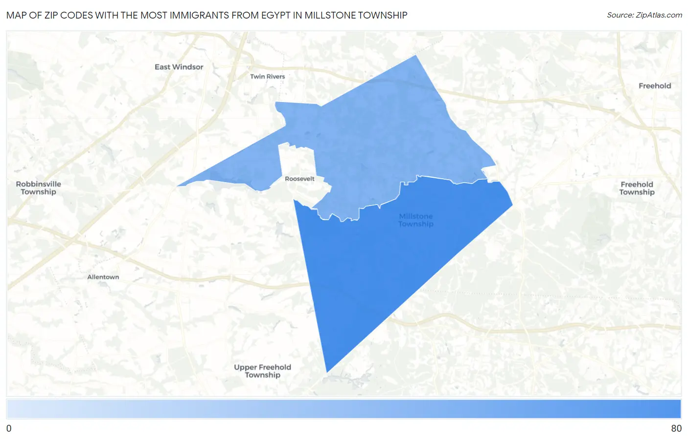 Zip Codes with the Most Immigrants from Egypt in Millstone Township Map