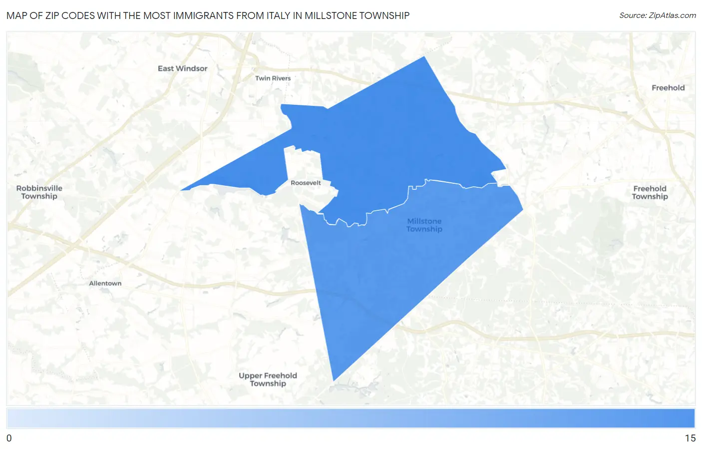 Zip Codes with the Most Immigrants from Italy in Millstone Township Map