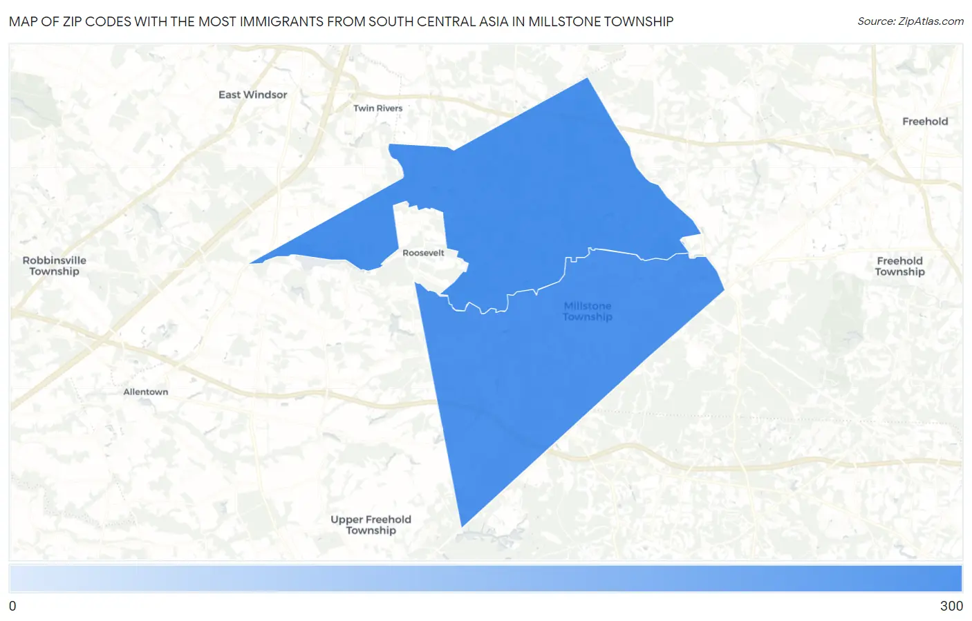 Zip Codes with the Most Immigrants from South Central Asia in Millstone Township Map