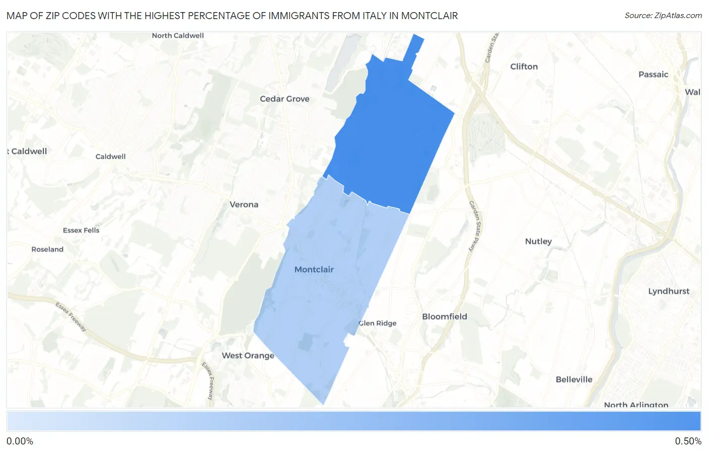 Zip Codes with the Highest Percentage of Immigrants from Italy in Montclair Map