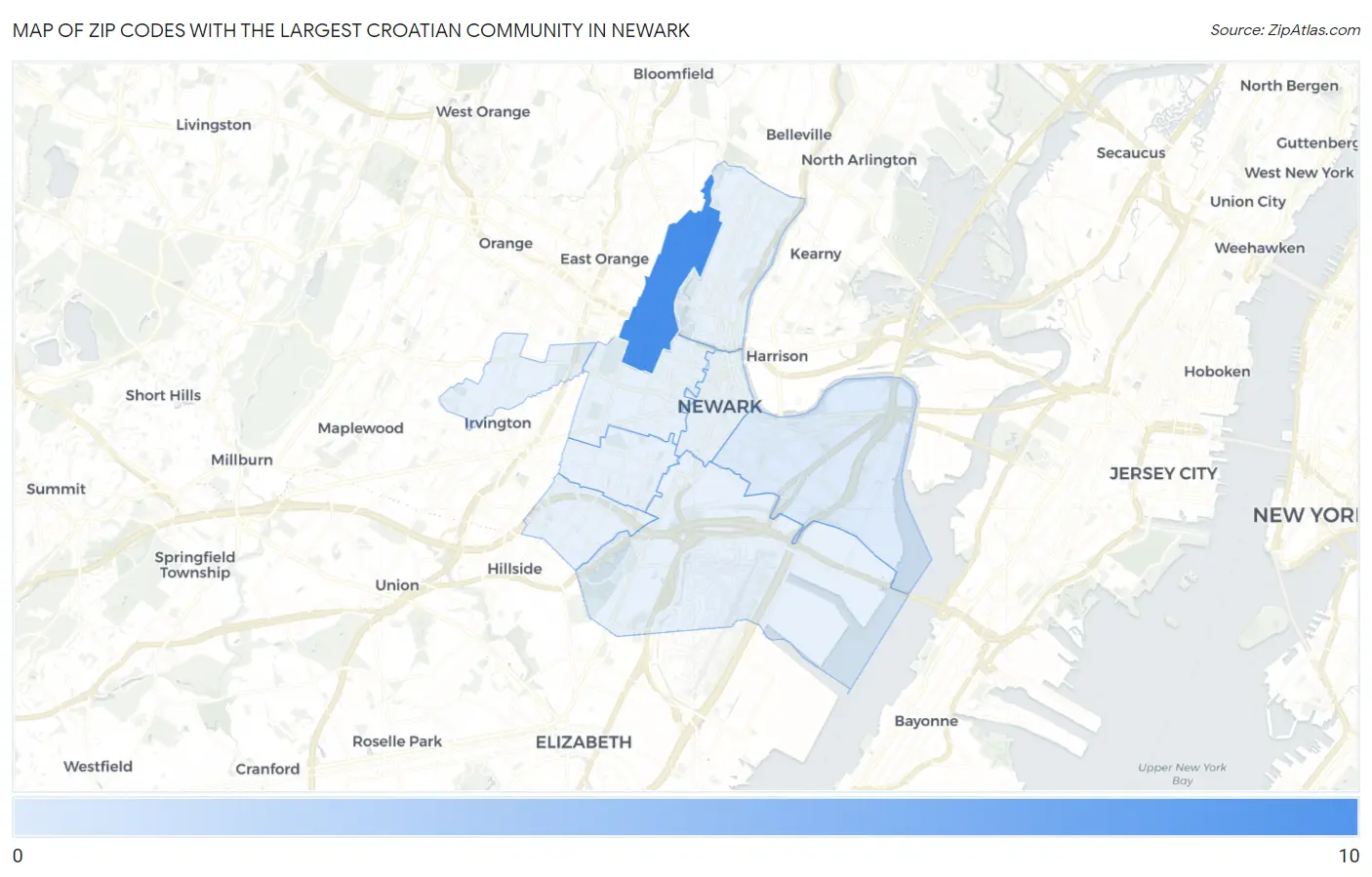Zip Codes with the Largest Croatian Community in Newark Map