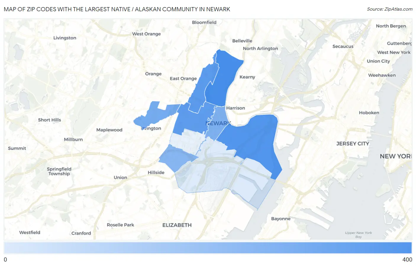 Zip Codes with the Largest Native / Alaskan Community in Newark Map
