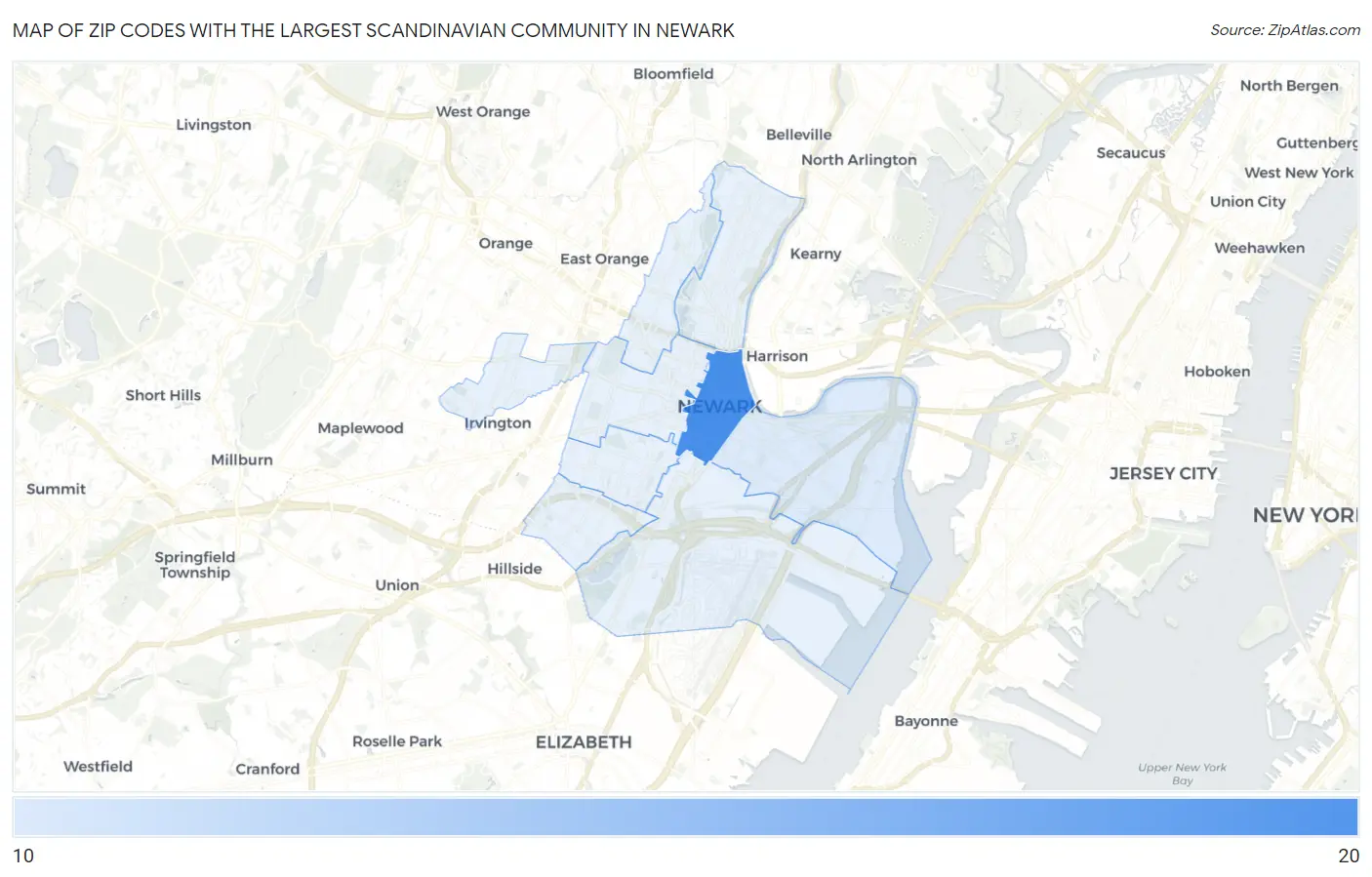 Zip Codes with the Largest Scandinavian Community in Newark Map