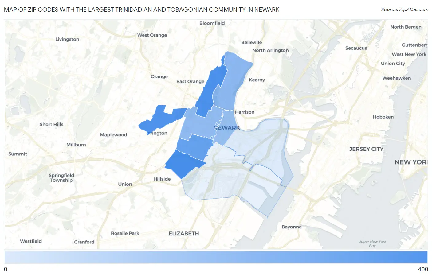 Zip Codes with the Largest Trinidadian and Tobagonian Community in Newark Map
