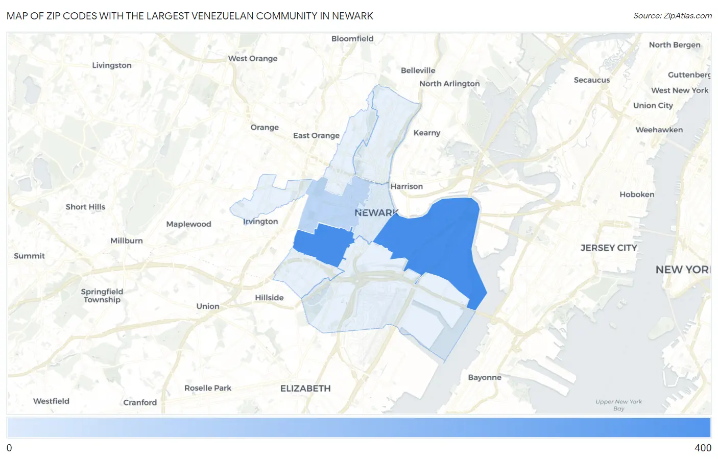 Zip Codes with the Largest Venezuelan Community in Newark Map