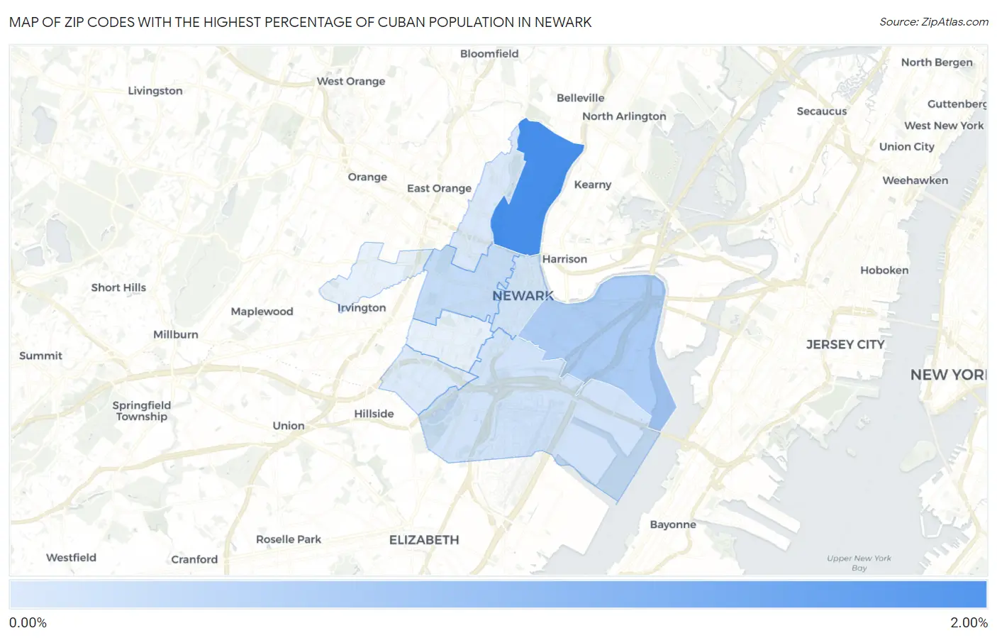 Zip Codes with the Highest Percentage of Cuban Population in Newark Map