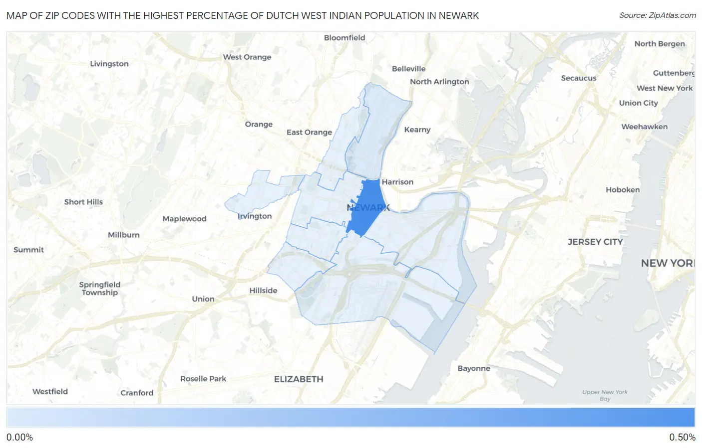 Zip Codes with the Highest Percentage of Dutch West Indian Population in Newark Map