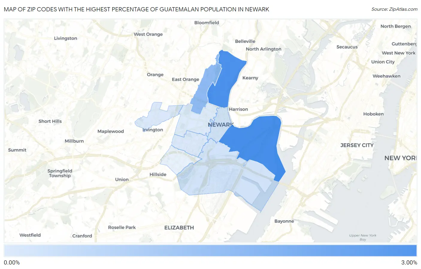 Zip Codes with the Highest Percentage of Guatemalan Population in Newark Map