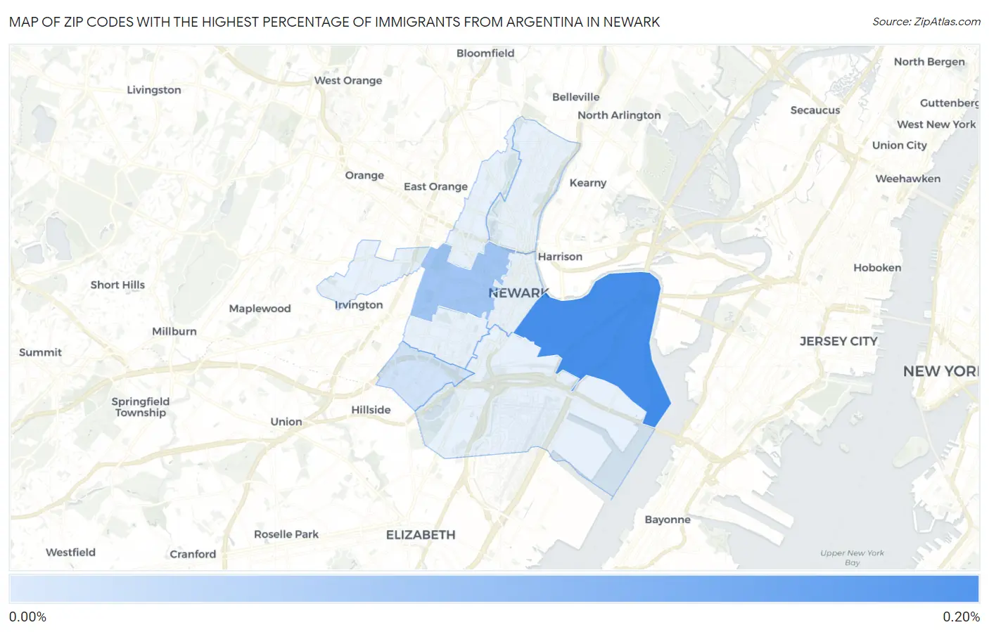 Zip Codes with the Highest Percentage of Immigrants from Argentina in Newark Map