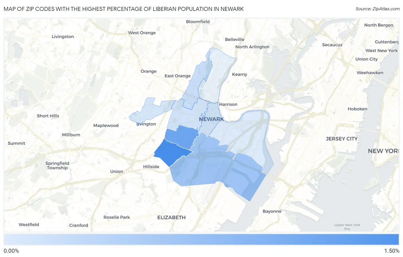 Zip Codes with the Highest Percentage of Liberian Population in Newark Map