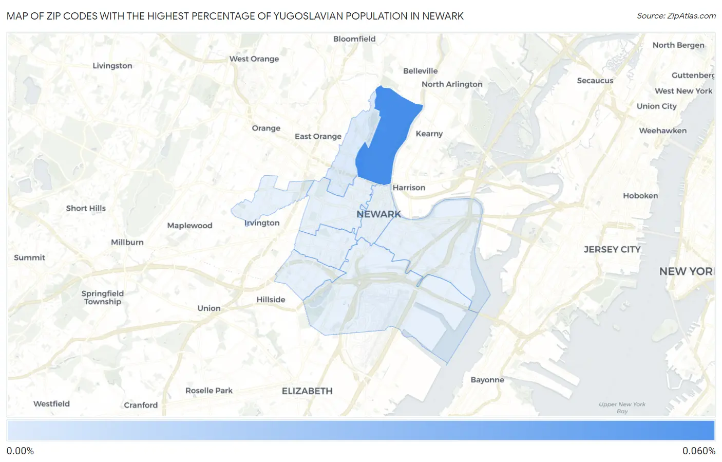 Zip Codes with the Highest Percentage of Yugoslavian Population in Newark Map