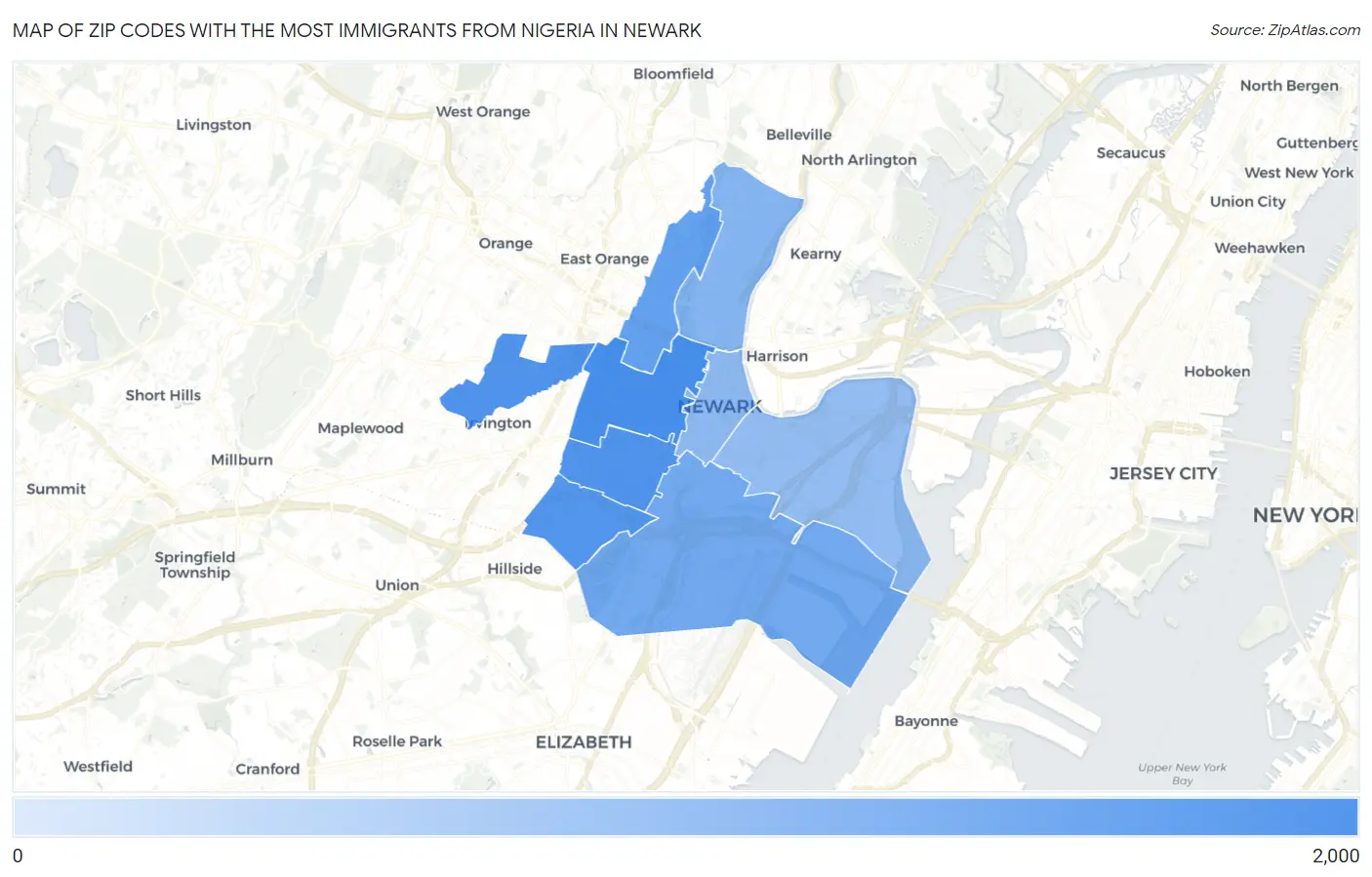 Zip Codes with the Most Immigrants from Nigeria in Newark Map