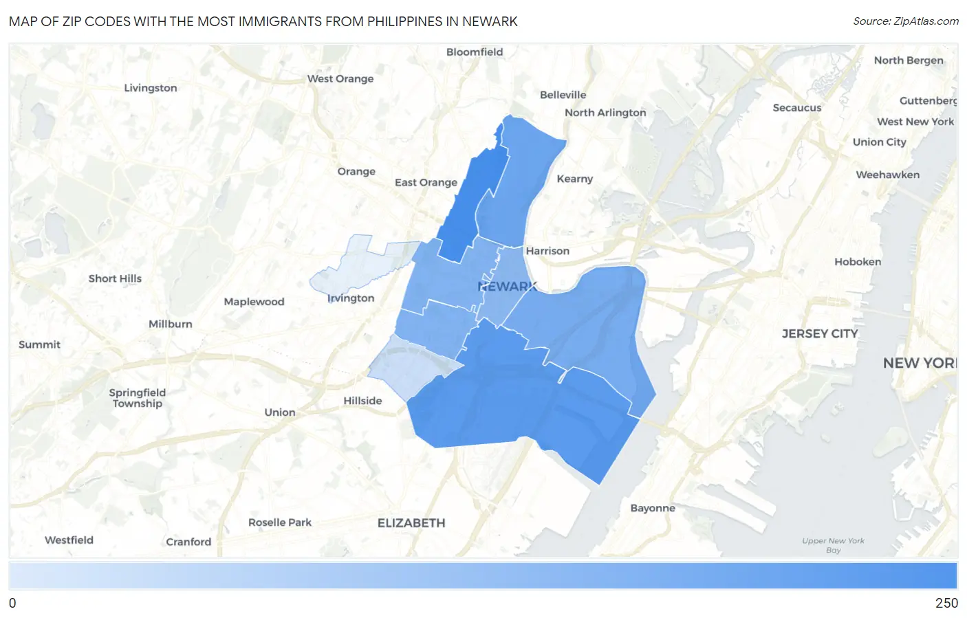 Zip Codes with the Most Immigrants from Philippines in Newark Map