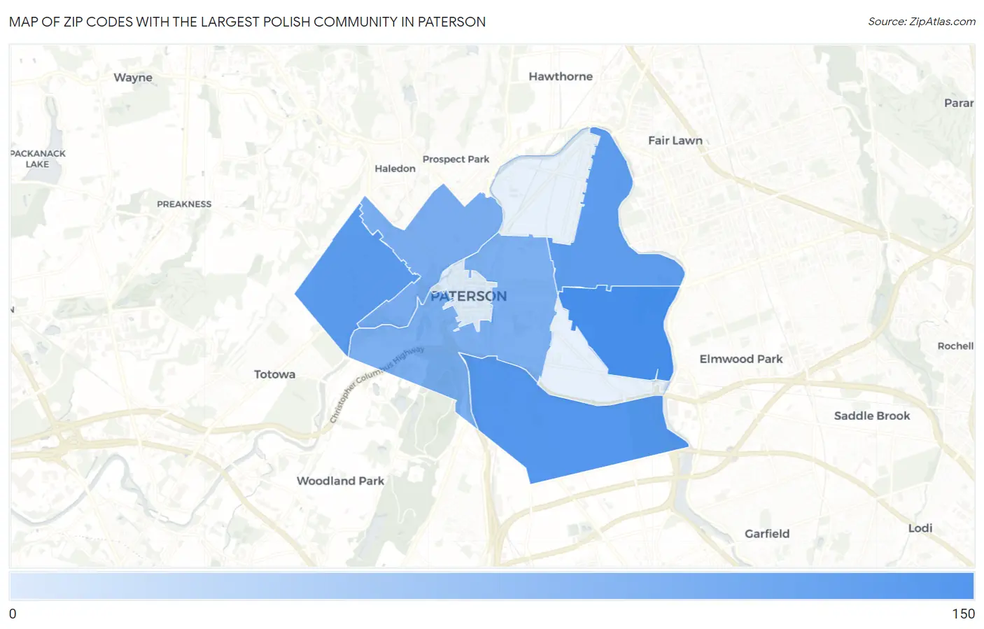 Zip Codes with the Largest Polish Community in Paterson Map
