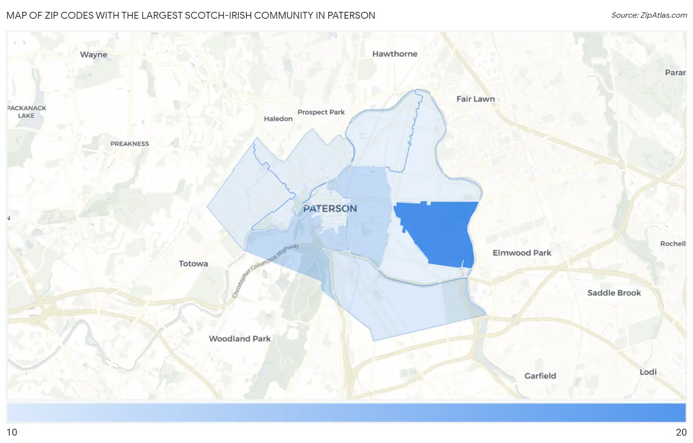 Zip Codes with the Largest Scotch-Irish Community in Paterson Map