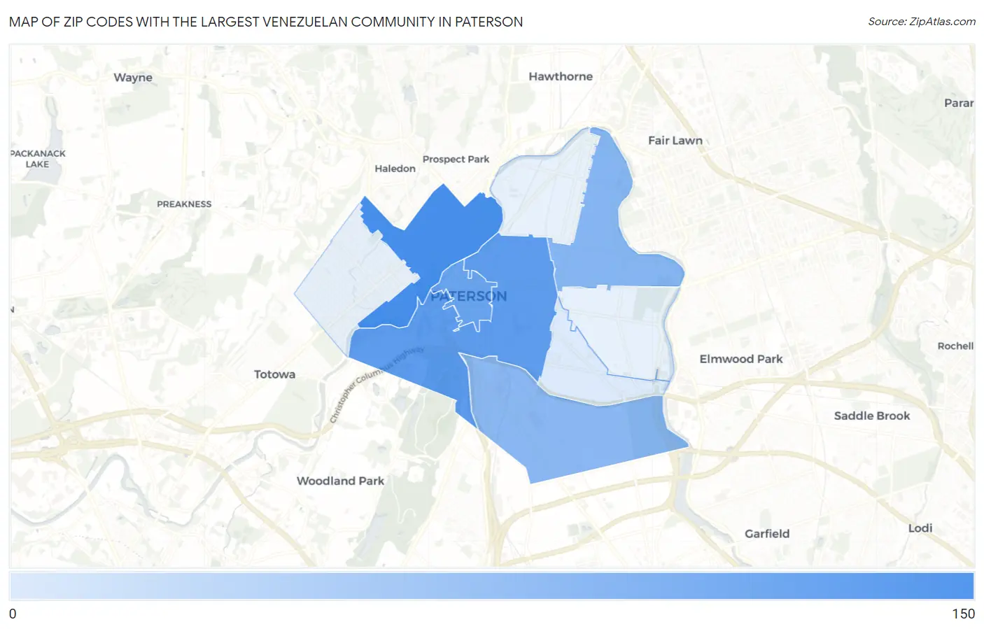 Zip Codes with the Largest Venezuelan Community in Paterson Map
