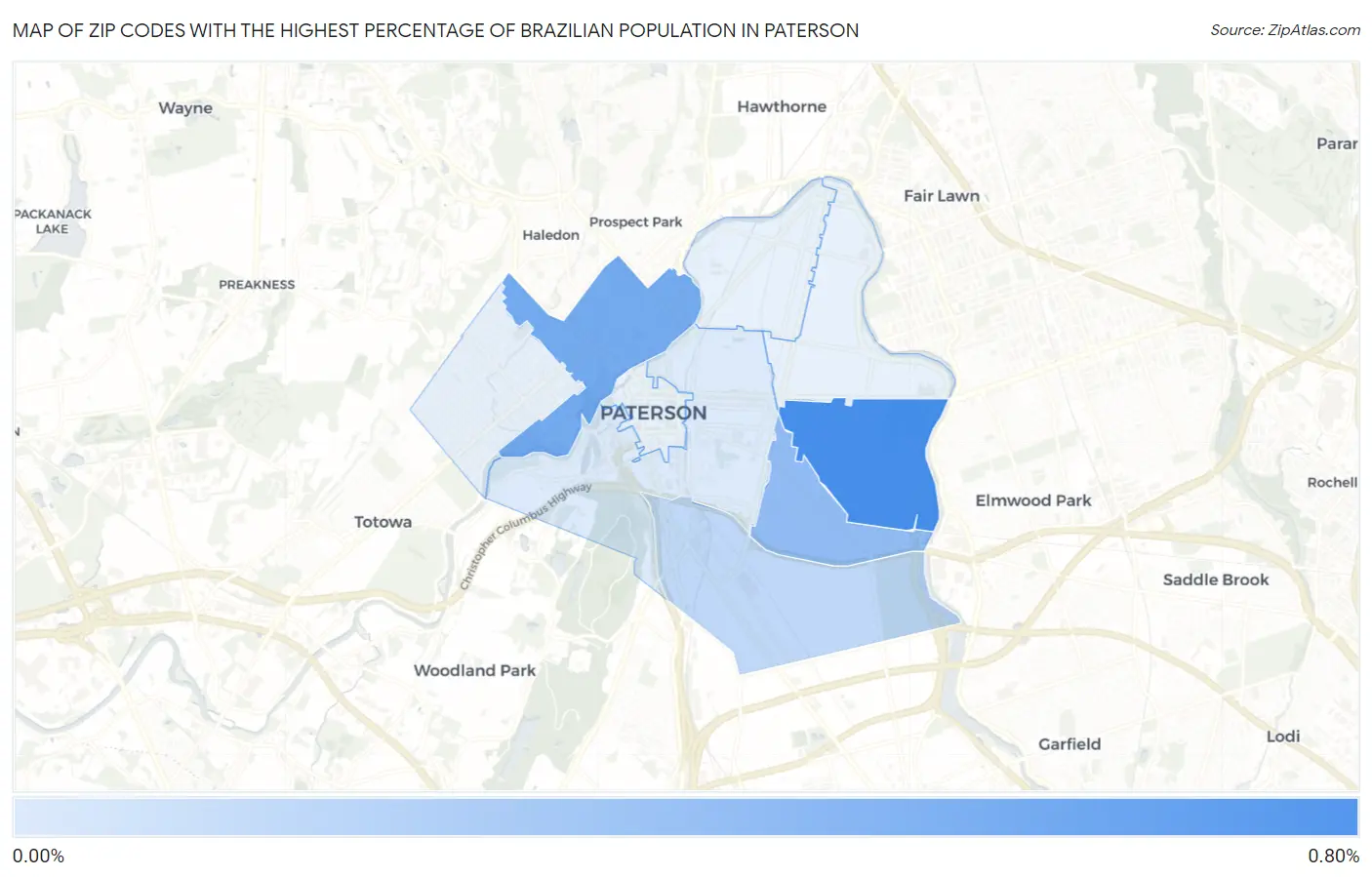 Zip Codes with the Highest Percentage of Brazilian Population in Paterson Map