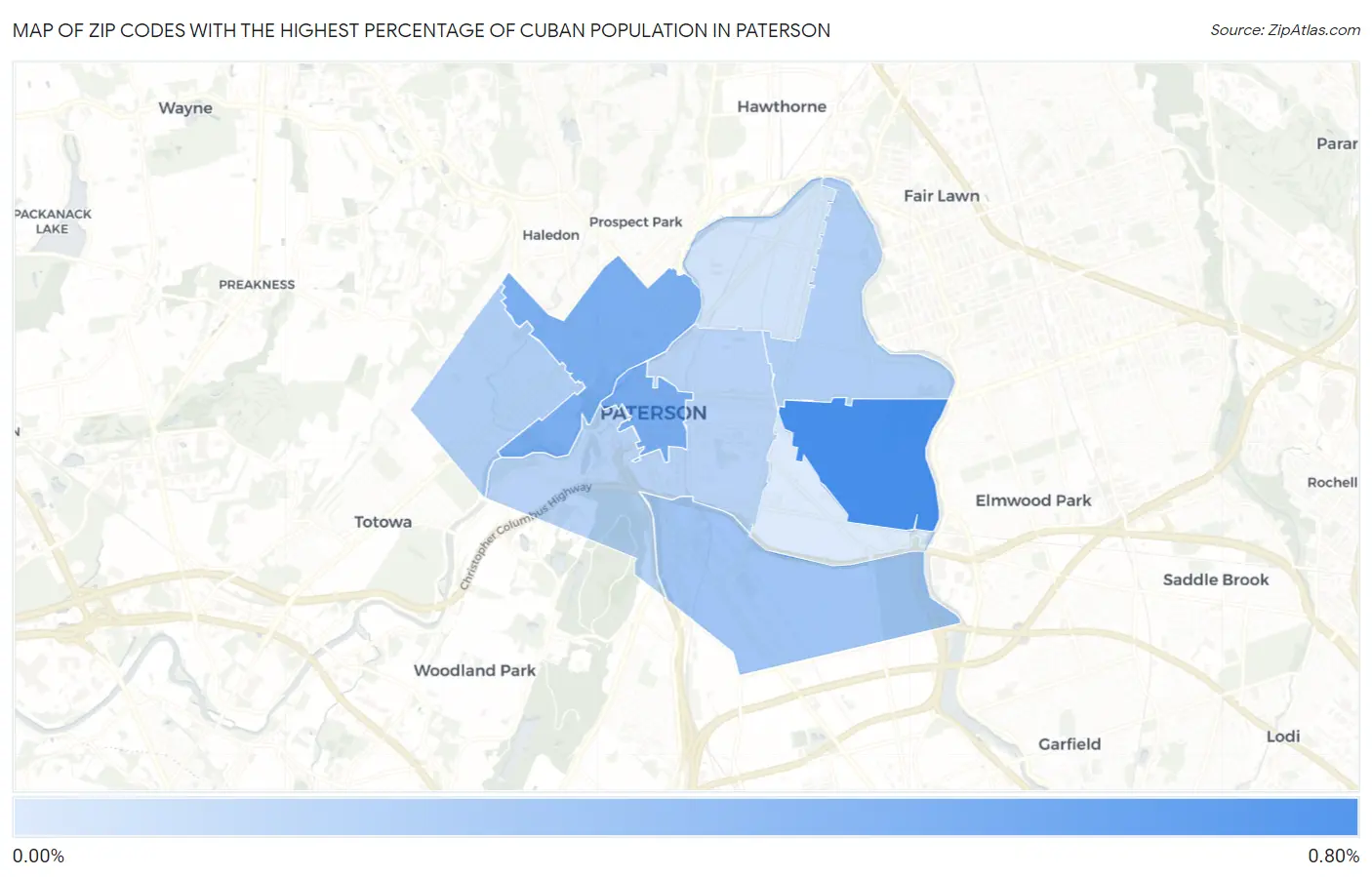Zip Codes with the Highest Percentage of Cuban Population in Paterson Map