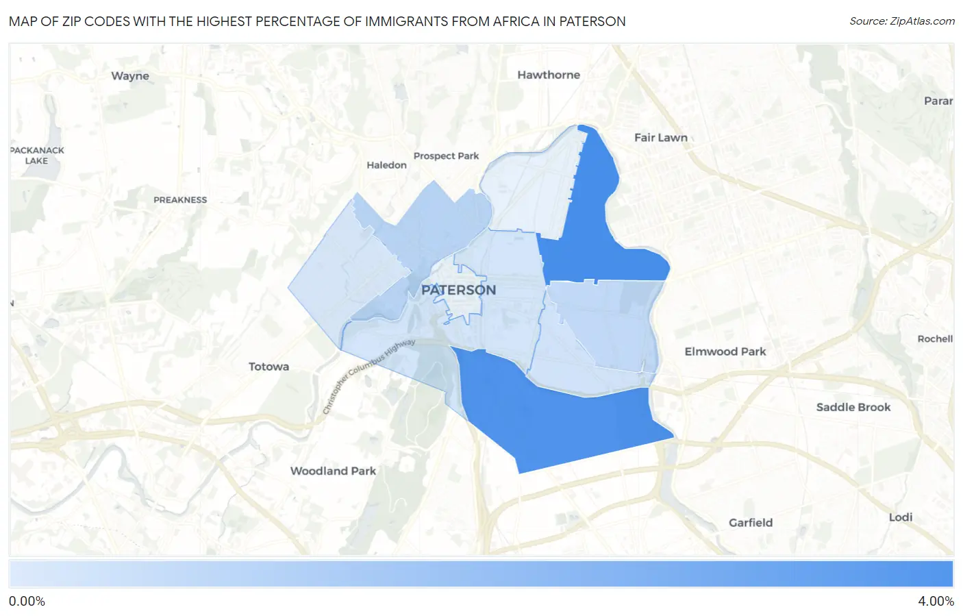 Zip Codes with the Highest Percentage of Immigrants from Africa in Paterson Map